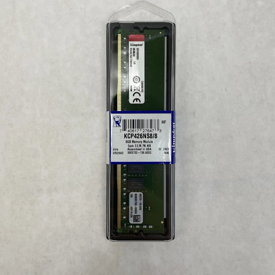 Módulo de memoria DIMM Kingston 8 GB DDR4 2666 MHz sin ECC KCP426NS8/8 sellado Foto 2 de 4