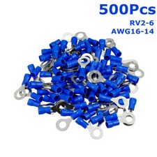 500PCS Blue Metal Ring Terminal Connectors 14-16 AWG Electrical Wire Crimp RV2-6