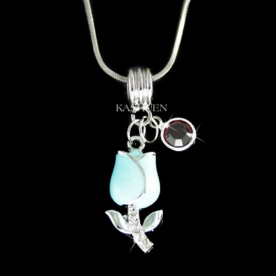 ~Blue Rhinestone Tulip Flower~ Floral Bracelet Charm Necklace Mother's Day Gifts