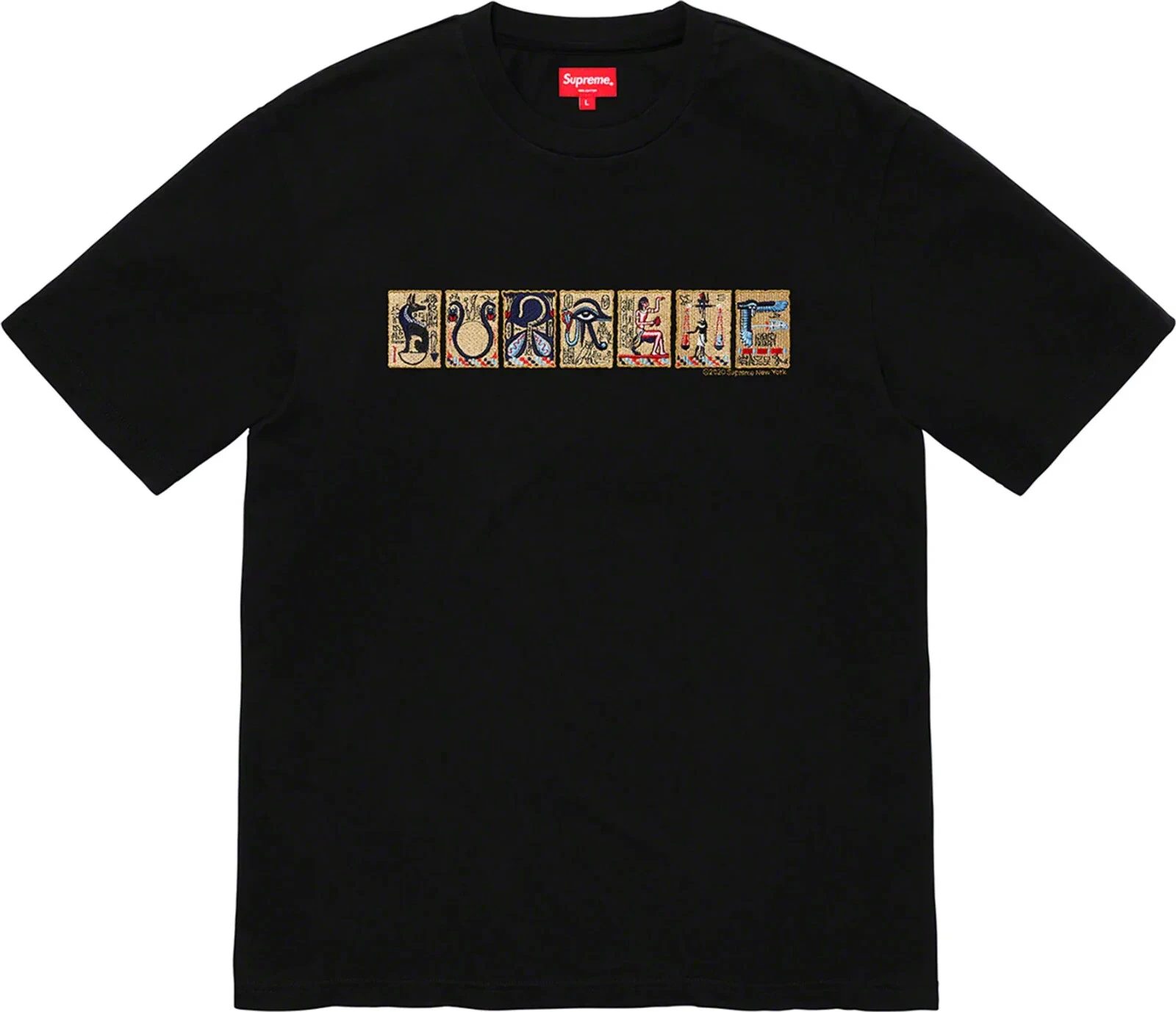 ✅ T shirt Suprême Ancien S/S Taille L Noir Egypte Hiéroglyphes (FW20)