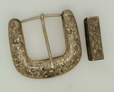 Ranger Sterling Silver Mexico Floral Pattern Belt Buckle with Keeper