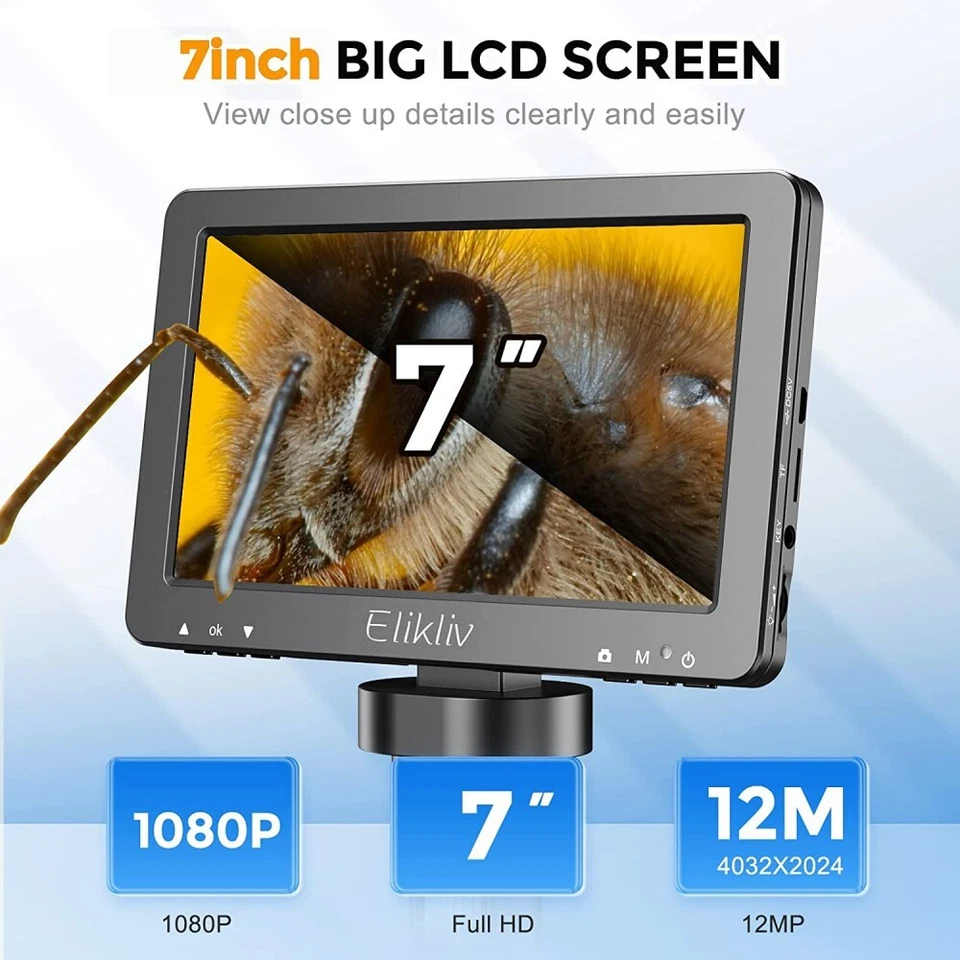Elikliv 7" IPS Digital Microscope 1200X 12MP Insect Stamp Coin Magnifier EDM9 - Image 2 of 4