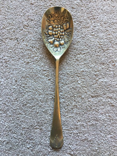 Silver Plate EPNS Fruit Berry & Flowers Serving Spoon Embossed