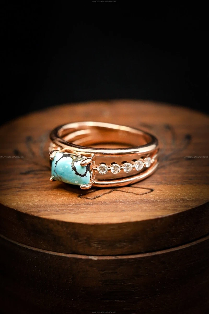 Accents Statement Engagement Ring 14k Gold Turquoise Diamond Jewelry