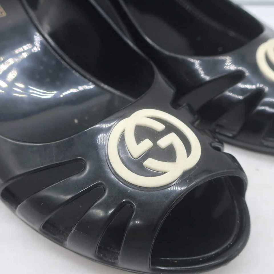 Gucci Marola Interlocking GG Peep Toe Jelly Wedge Pumps Black Size 38 NEW - Image 2 of 4