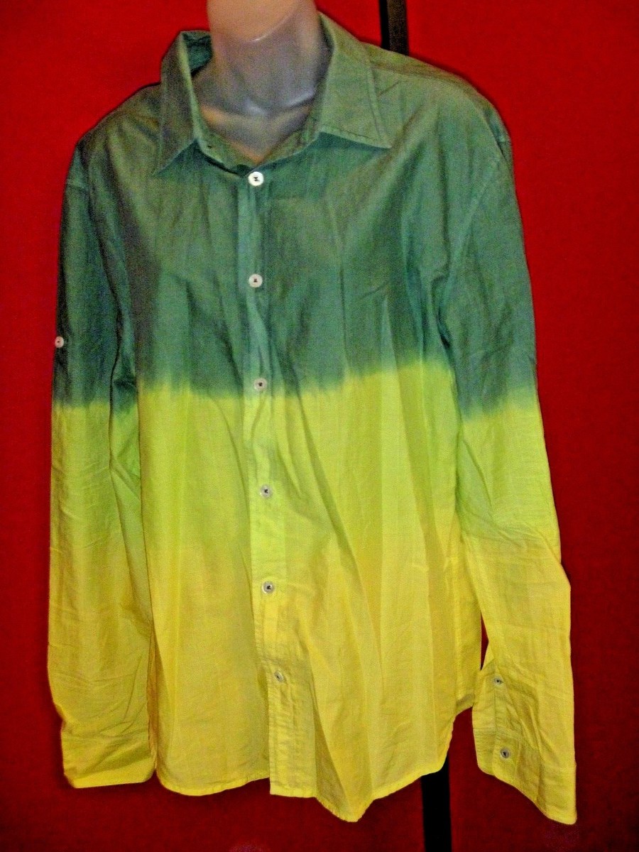 ~~ARMANI Green Fade to Yellow Men's Dress Shirt Sz L~~