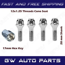 28mm 12x1.25 Wheel Lock Bolt Kit, 4 Bolts Lock + Key for Chrysler, Dodge, Jeep