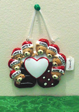 Personalized Teddy Bears Family of 8 around 2 stockings Christmas Tree Ornament