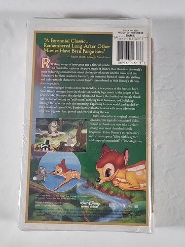 Disney Bambi VHS- 55th Anniversary Masterpiece- Fully Restored Limited Edition - Picture 2 of 4