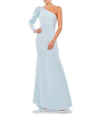 IEENA FOR MAC DUGGAL One-Shoulder Long Sleeve Gown WOMENS SIZE 4 BLUE NWOT