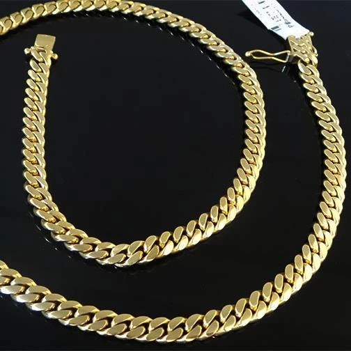 Mens Hip Hop Yellow Gold Stainless Steel Miami Cuban Link Chain Necklace 30" - Image 3 of 4