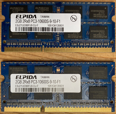 4 GB (2x2GB) Elpida EBJ21UE8BFU0-DJ-F DDR3-RAM 2Rx8 PC3-10600S SO-DIMM