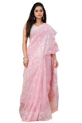 Women's Traditional Bengal Cotton Silk Soft Jamdani Saree Without Blouse Piece