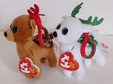 Ty Beanie Babies Plush Reindeer Clips Lot of 2 Tinsel & Peppermint 2017 NWTs