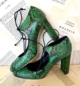 chunky snakeskin heels