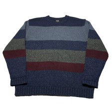 Vintage 90s Striped Lambswool Knit Sweater Mens XL Red Blue Pullover Hipster 80s