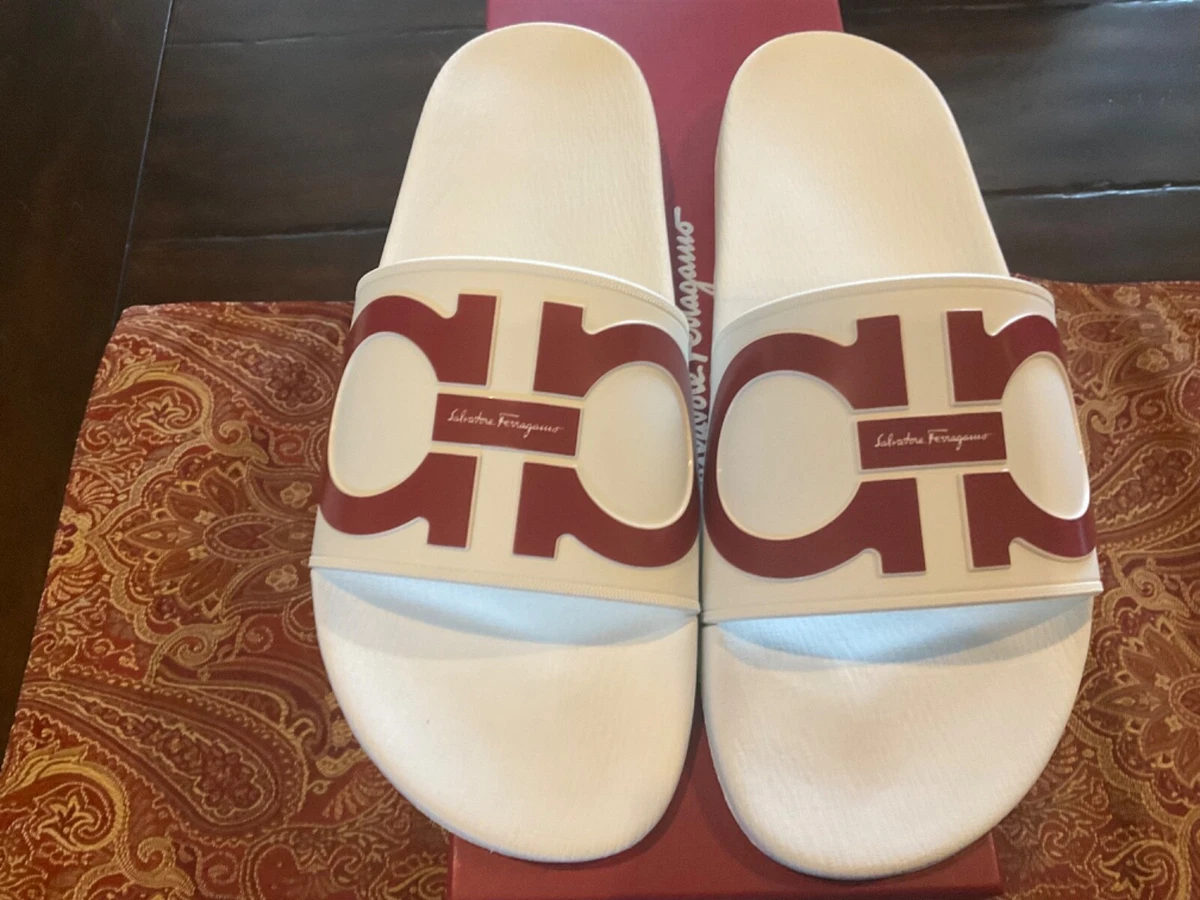 Salvatore Ferragamo Groove 2 mens offwhite red Slides size 10