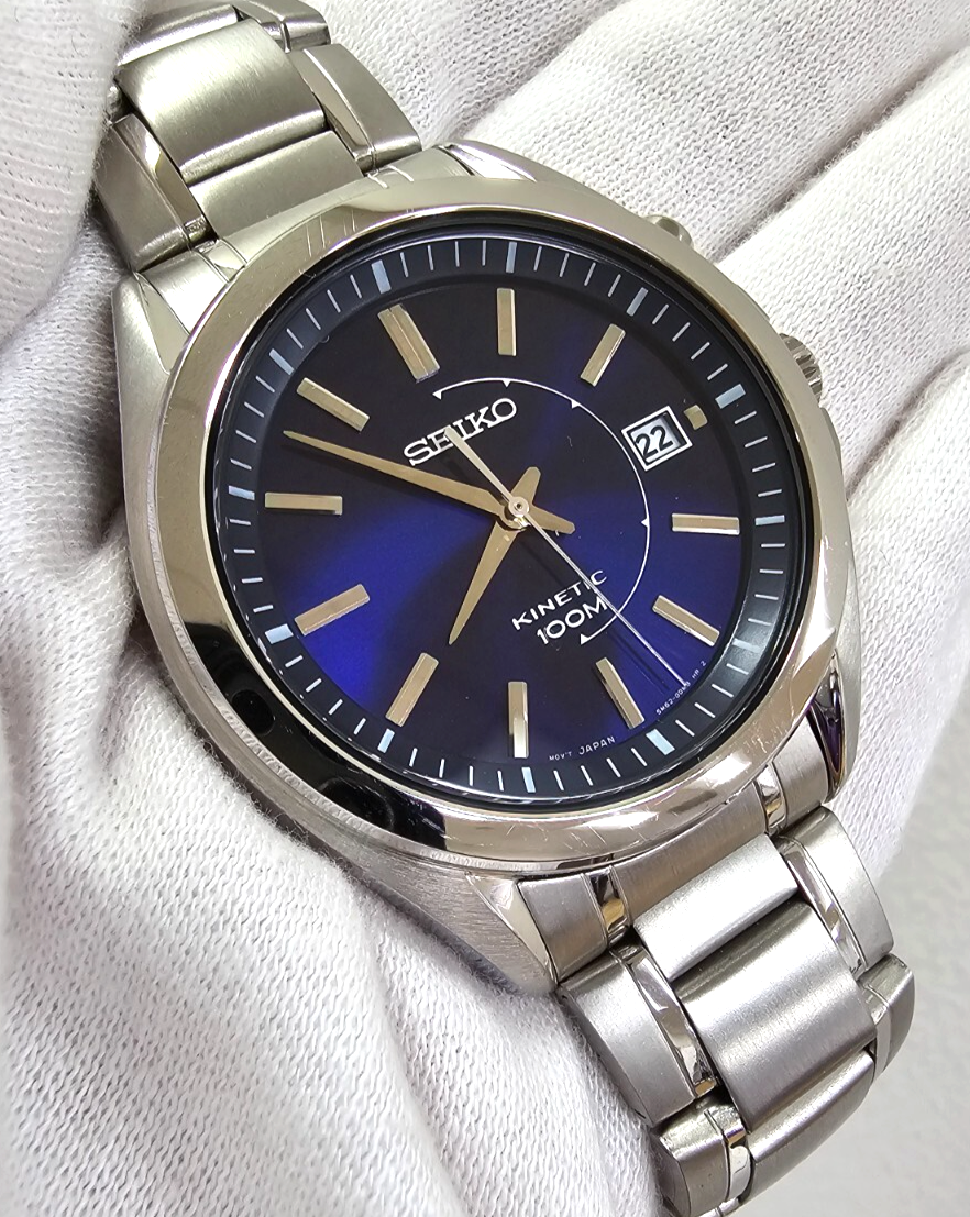 SEIKO Kinetic 41MM Blue Dial SS Men's Watch SKA521 STORE DISPLAY