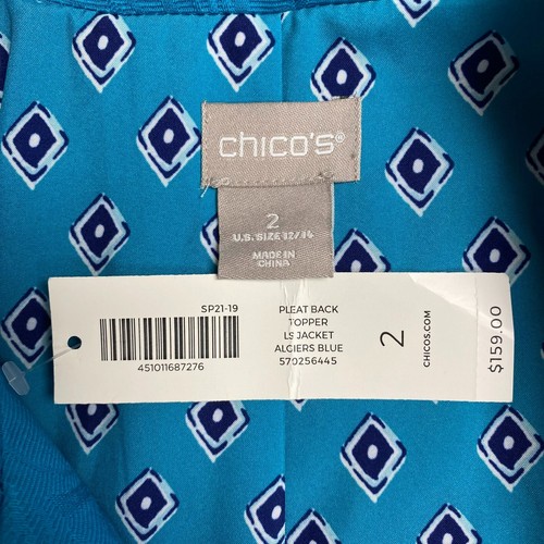 Chicos Womens Algiers Blue Textured Long Sleeve Topper Pleat Back Jacket 12/14 L - Picture 7 of 9