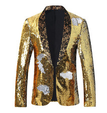 Men's Sequin Dress Jacket Suit Blazer Shawl Lapel Showman Dance Stage Coats Hot