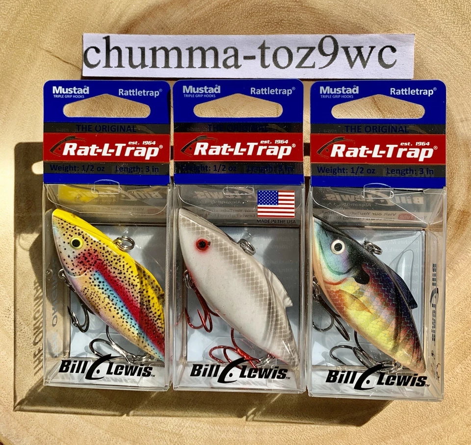 RAT-L-TRAP (Lote de 3) Crankbaits sin labios, Bill Lewis, bajo, ¡Envío gratuito! ¡NUEVO CON ETIQUETAS! Foto 3 de 4
