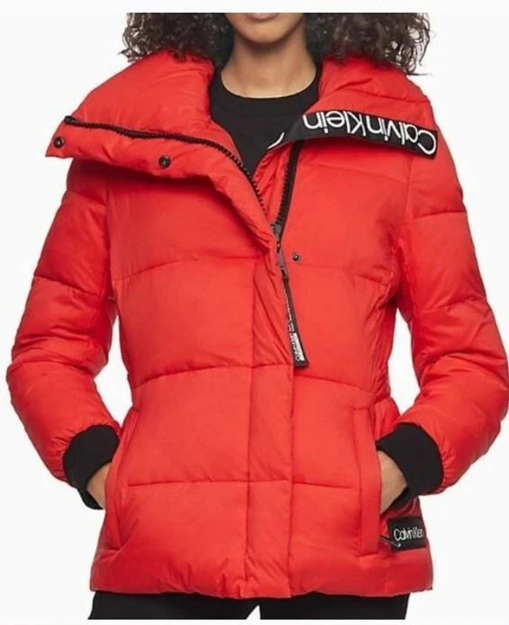 NWT Calvin Klein Quilted Funnel Neck Puffer Jacket Coat Women's Large Neon Red | eBay Nwt Calvin Klein Quilted Funnel Neck Puffer Jacket Coat Women'S Large Neon Red | Ebay