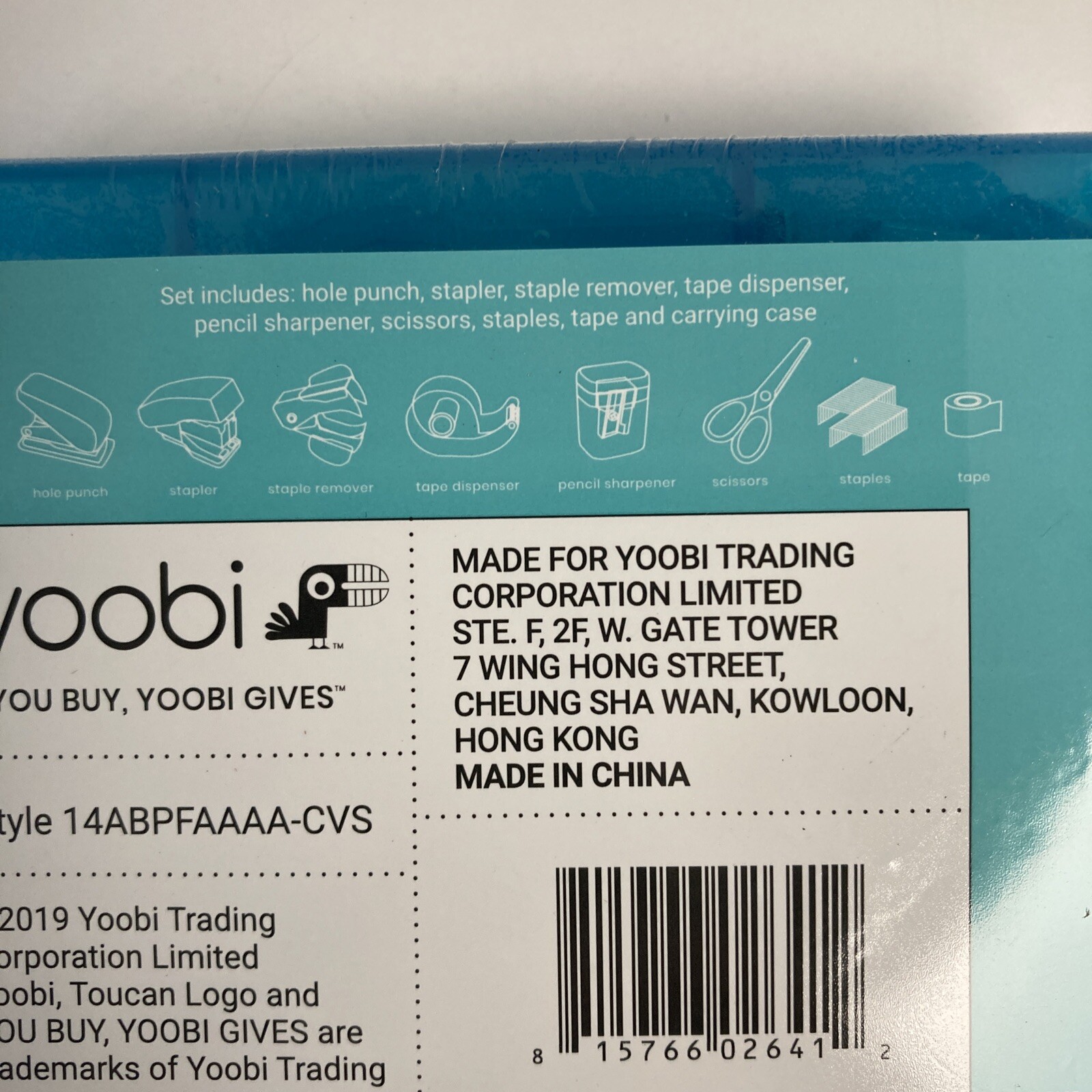 Yoobi Mini Office Desk Supply 8pc Kit, Storage Box Blue Staple Scissors