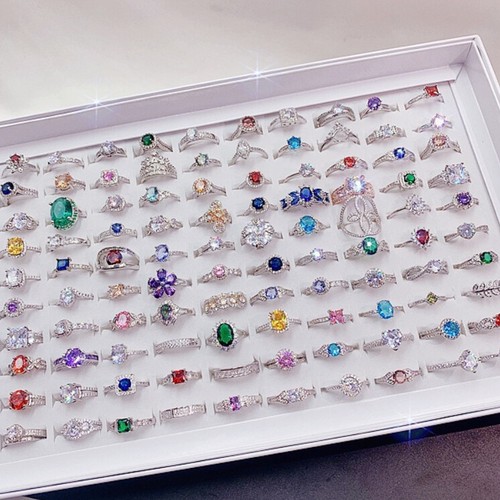 5-100pcs Wholesale Mixed Lots Luxury Multicolor Crystal Rhinestone Ring Jewelry - Picture 14 of 16