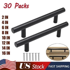 30Pack Matte Black Kitchen Cabinet T Bar Handles Stainless Steel Drawer Pulls US