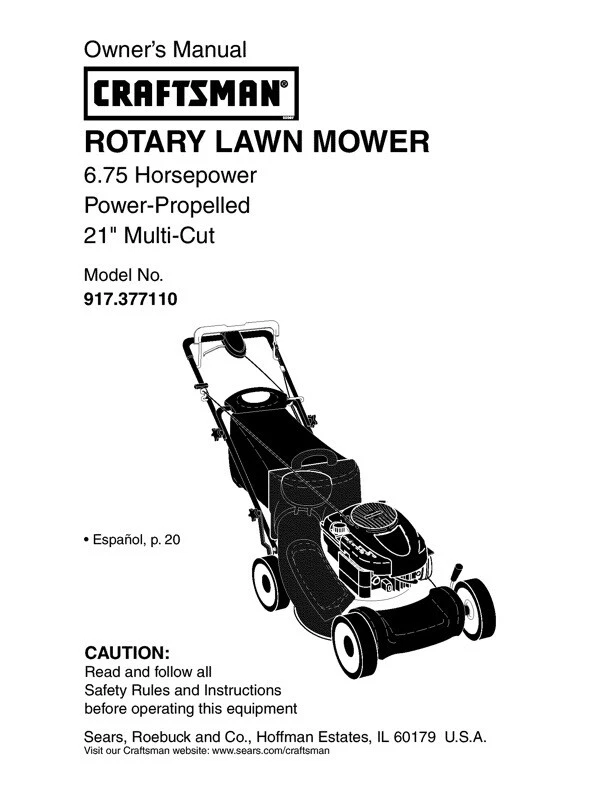 Owner s Manual Sears Craftsman 6.75 HP Rotary Lawn Mower Model