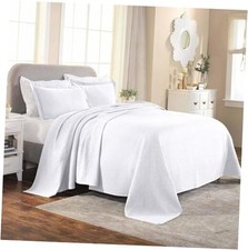 100 Cotton Basket Weave Bedspread with Shams, All-Season Premium King White