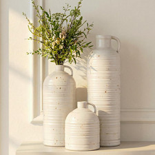 Ceramic Vase Set of 3, Rustic Home Decor Vases for Modern Farmhouse, White Boho