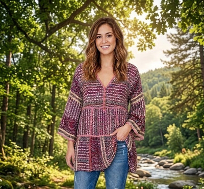 Maeve Anthropologie Silk Tiered Lilyana Tunic Shirt Bell Sleeves