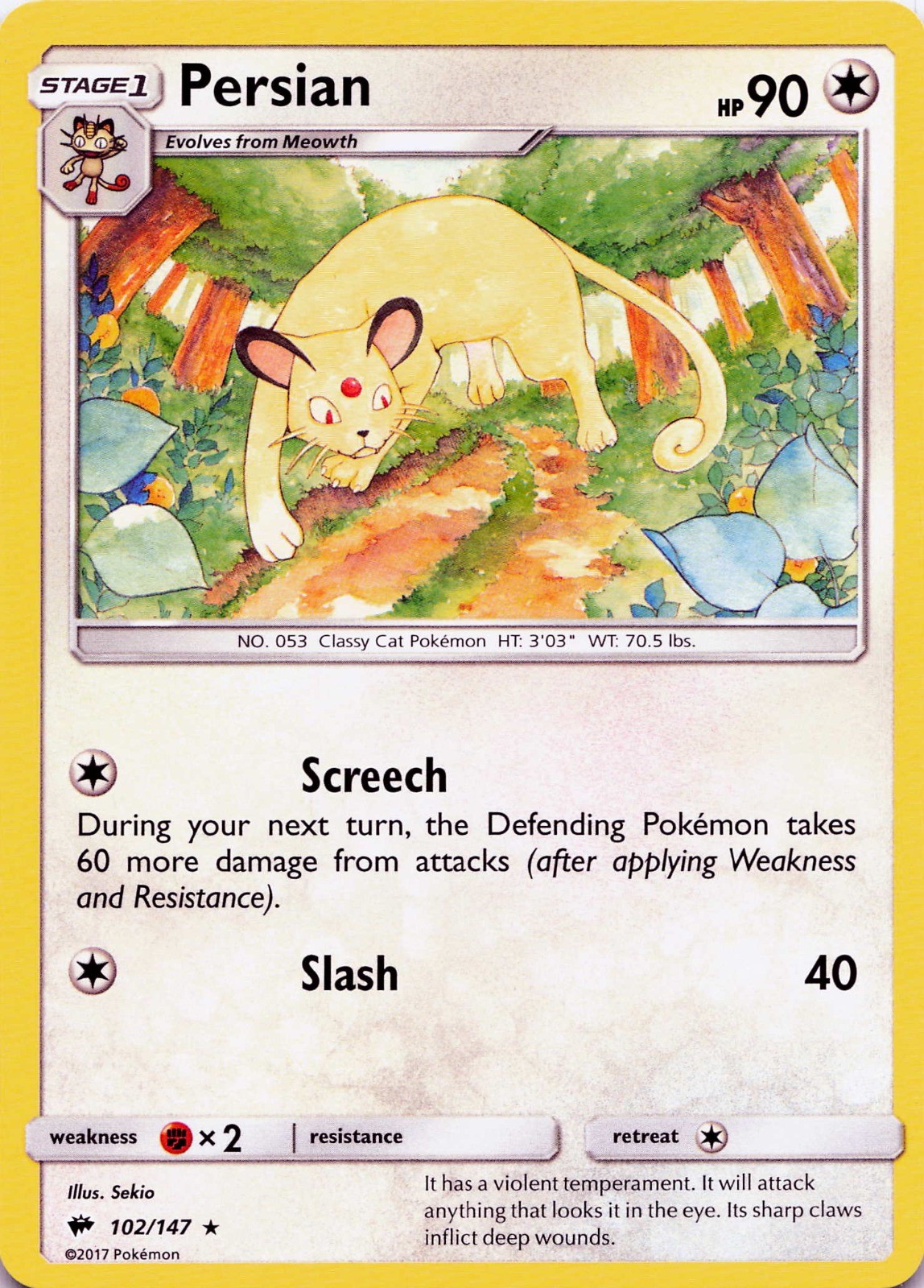 Pokémon TCG Persian #102/147 SM - Burning Shadows NM