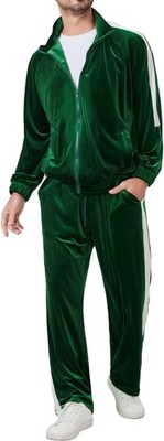 Men Velour Tracksuit 2 Piece Full Zip Casual Jogging Suit Jacket Pants