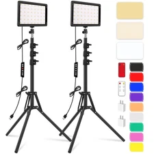 2 Packs LED Video Light Kit with 61.99" Tripod Stand, Dimmable 2400-6800K Pho...