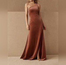 Jenny Yoo Cybill Dress Size 8 English Rose Stretch Velvet One Shoulder NWT