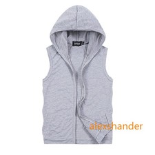 Summer New Men's Sleeveless Hooded T-shirt Leisure Sports Solid Color Vest