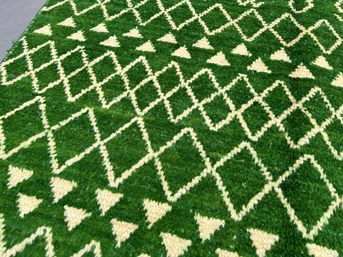 4x6 Modern Moroccan Style Rug Hand-Knotted Wool Green Moss Rug, Kitchen Area Rug - Picture 7 of 10
