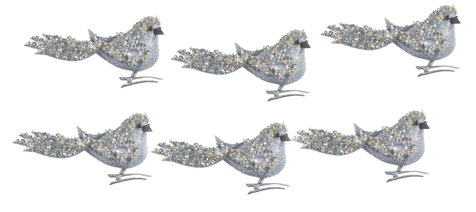 Silver Bird Christmas Tree Clip on Decorations Ornaments 11cm Sparkle Finish x 6 - Image 2 of 4
