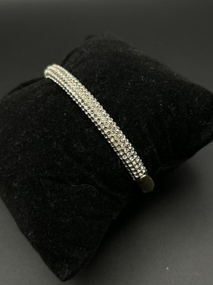 DKNY Gold Tone Jet Enamel Pave Hinged Bangle Bracelet