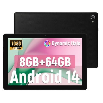 AEEZO Android 14 Tablet 10.1 inch Tablet, 8GB RAM + 64GB ROM (1TB TF), Black