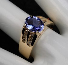 3.65 Ct Oval Cut Tanzanite Diamond Ring Wedding Ring 14K Yellow Gold