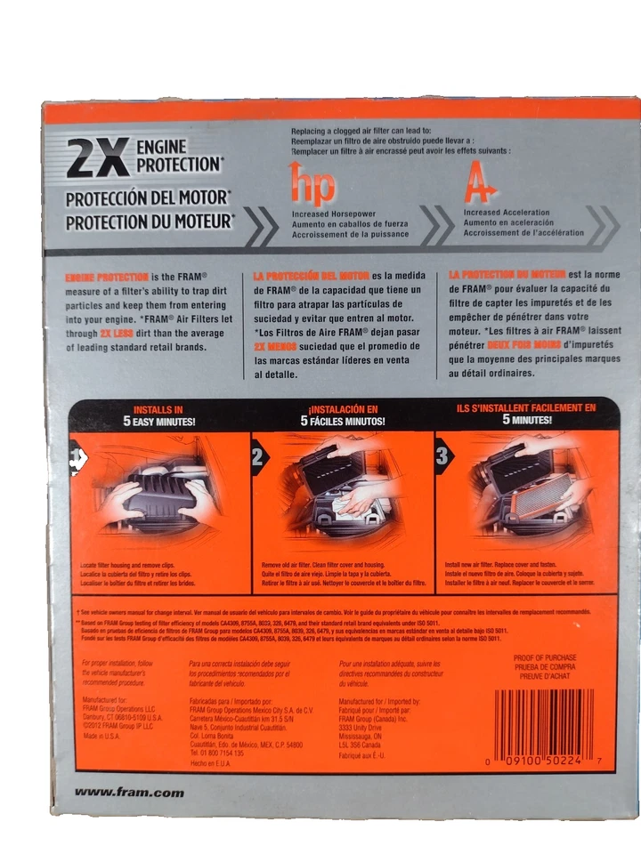 FRAM-Nuevo-Filtro de Aire de Protección Extra-12,000 millas-2X Protección del Motor-CA3814 Foto 2 de 3