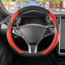 D Shape Steering Wheel Cover For 14.5-15 Wheels Black Red Microfiber Leather