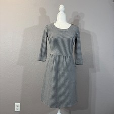 Boden Women's Size 4R Gray Striped Shoulder Zip Pockets Fit & Flare Dress WH884