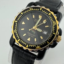 ESQ Submersible Quartz Watch Women 100m Rotating Bezel Leather Date New Battery