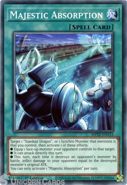 MP22-EN153 Majestic Absorption Common 1st Edition Mint YuGiOh Card