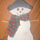 Wooden Snowman Figurine w/ Plaid Fabric Scarf, Hand Painted, Christmas Decor — photo 2