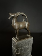 Tierbronze Steinbock Bronze Figur auf Marmorsockel Art Deco Fritz Behn